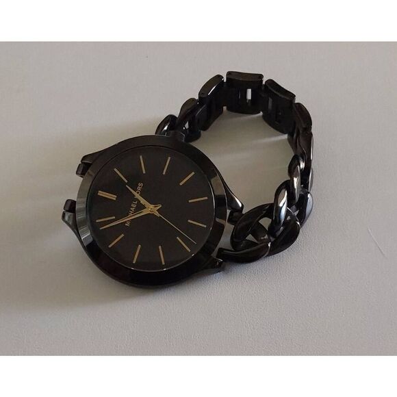 MICHAEL KORS MK-3317 Women's Black & Gold Slim Runway Watch - Picture 5 of 8